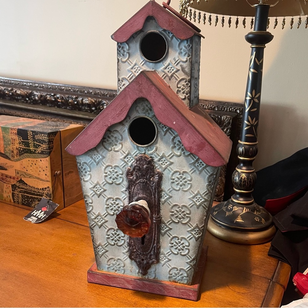 Decorative Metal Indoor Birdhouse Accent Piece